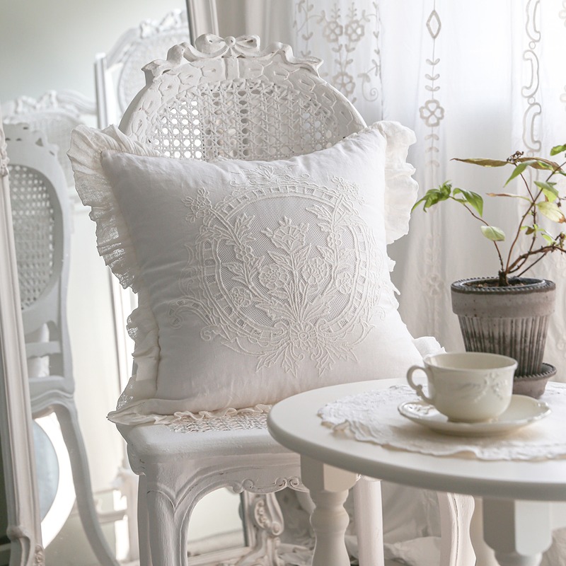 Embroidered Cushion Morning Glory (White)