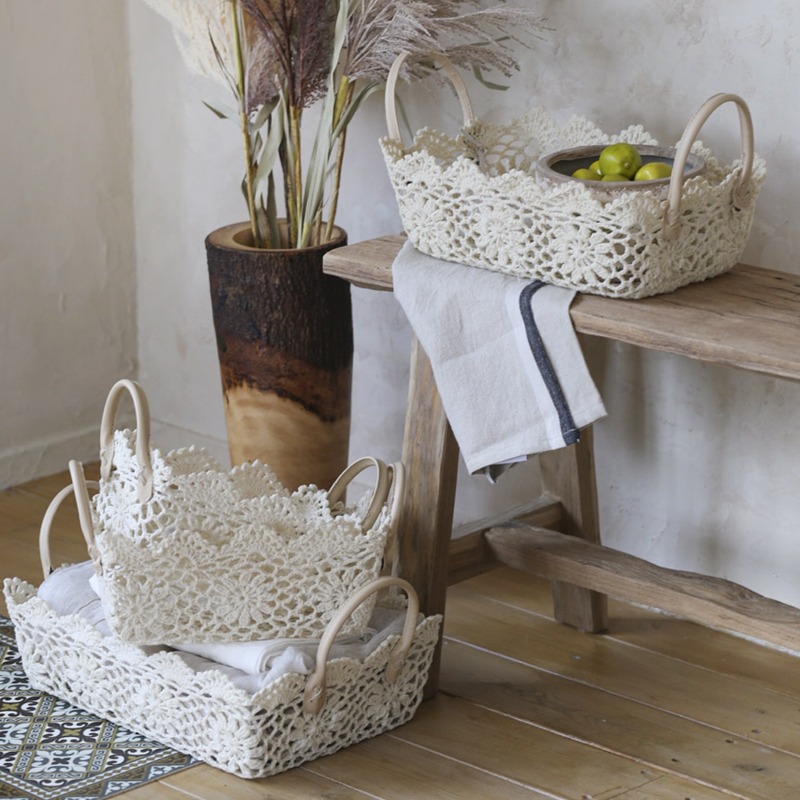 Square Basket Cotton Crochet (Size Select one)